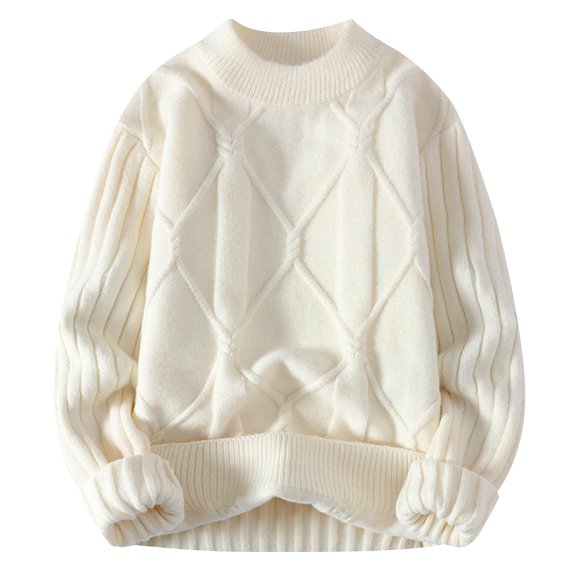 successthop Cable Knit Sweaters Men Plus Size Long Sleeve Clothes Chunky Crewneck Sweater Solid Keep Warm Tops