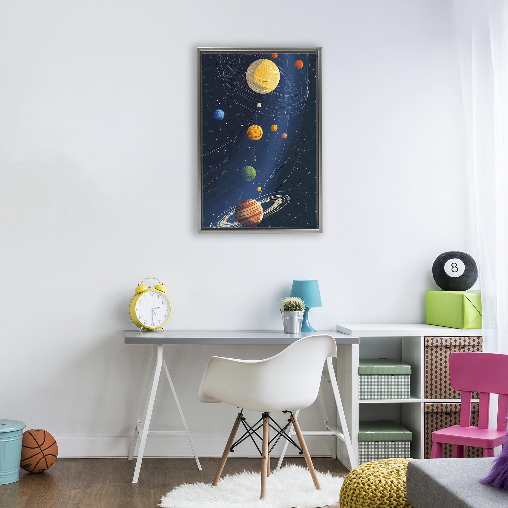 Stupell Industries Planets Aligned in Celestial Orbit Gray Framed Floater Canvas Wall Art, design by Creative Studio
