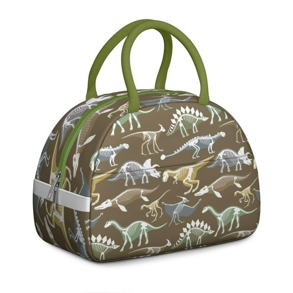 Cartoon Dino Skeleton Lunch Bag – Fun Dinosaur Lover Pattern in Pastel Hues