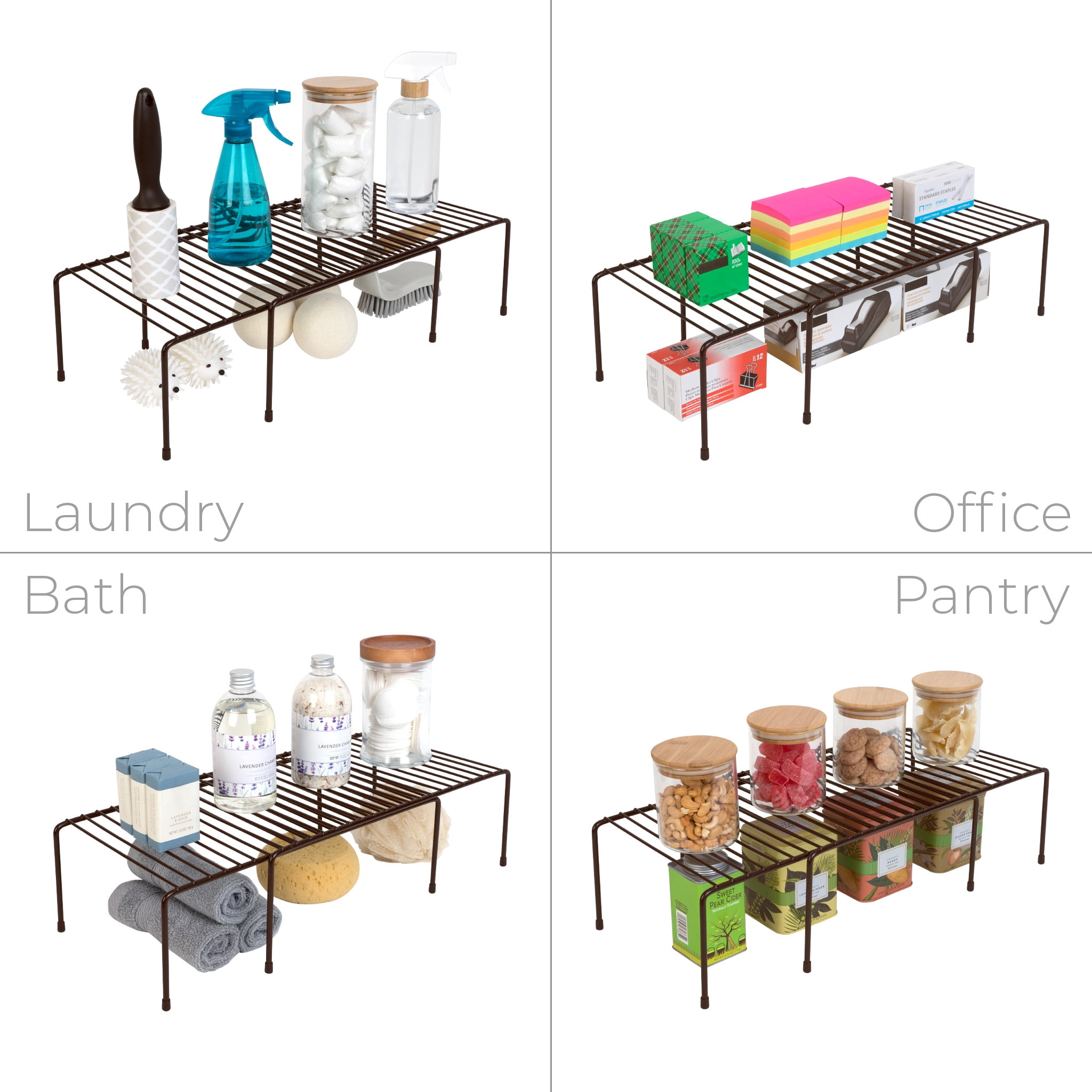 Smart Design Cabinet Storage Shelf Rack - Extendable 16 to 32.5 inch - Steel Metal Wire - Bronze