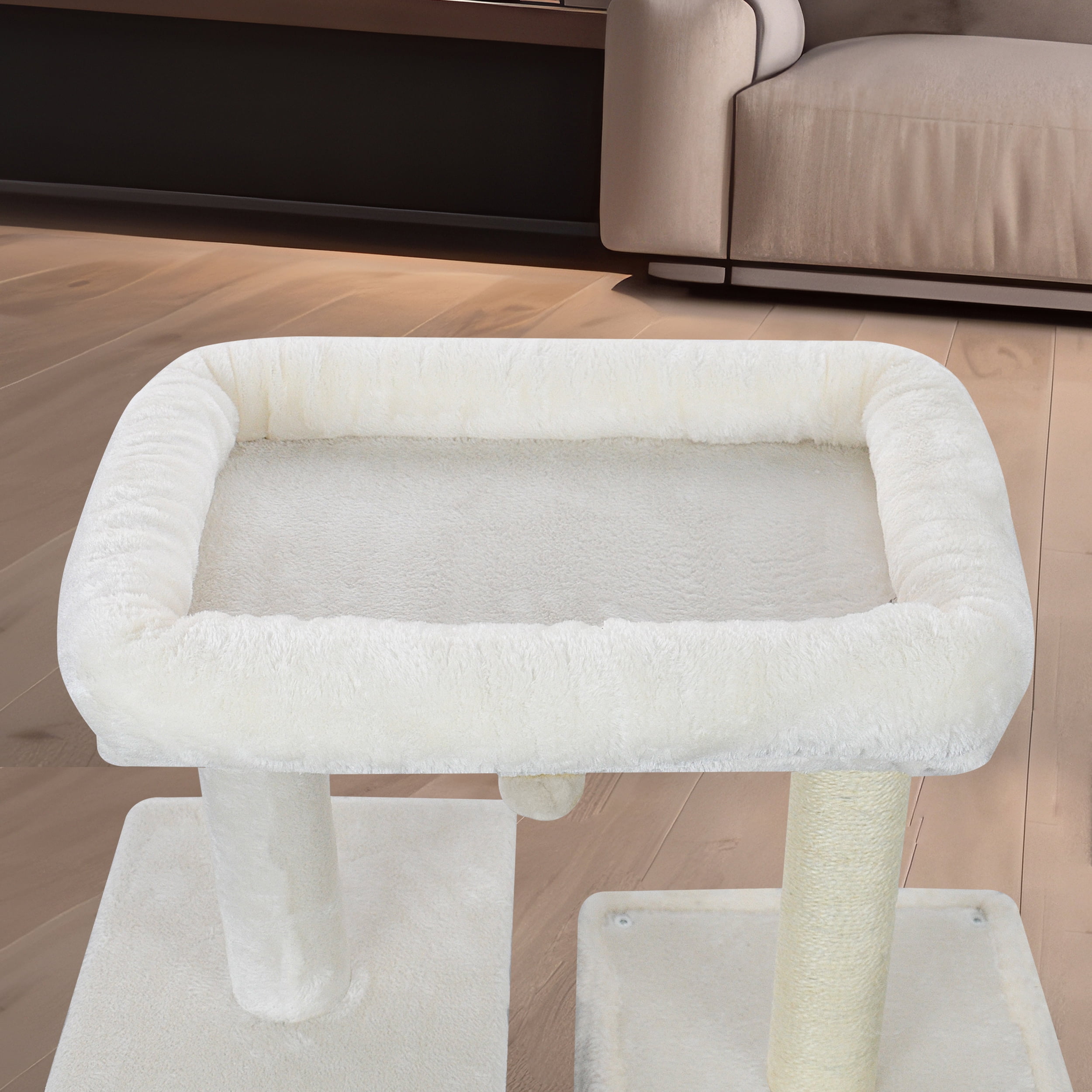 AIWIKIDE 31.50" Cat Tree for Indoor Cats with Cat Condo and Scratching Post,Cute Cat Tower with Self-Grooming Brush and Toy Balls,Beige