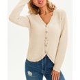 thumbnail image 3 of Women's Long Sleeve Button Down V‑Neck Knit Cardigan Scalloped Trim Sweater, 3 of 5