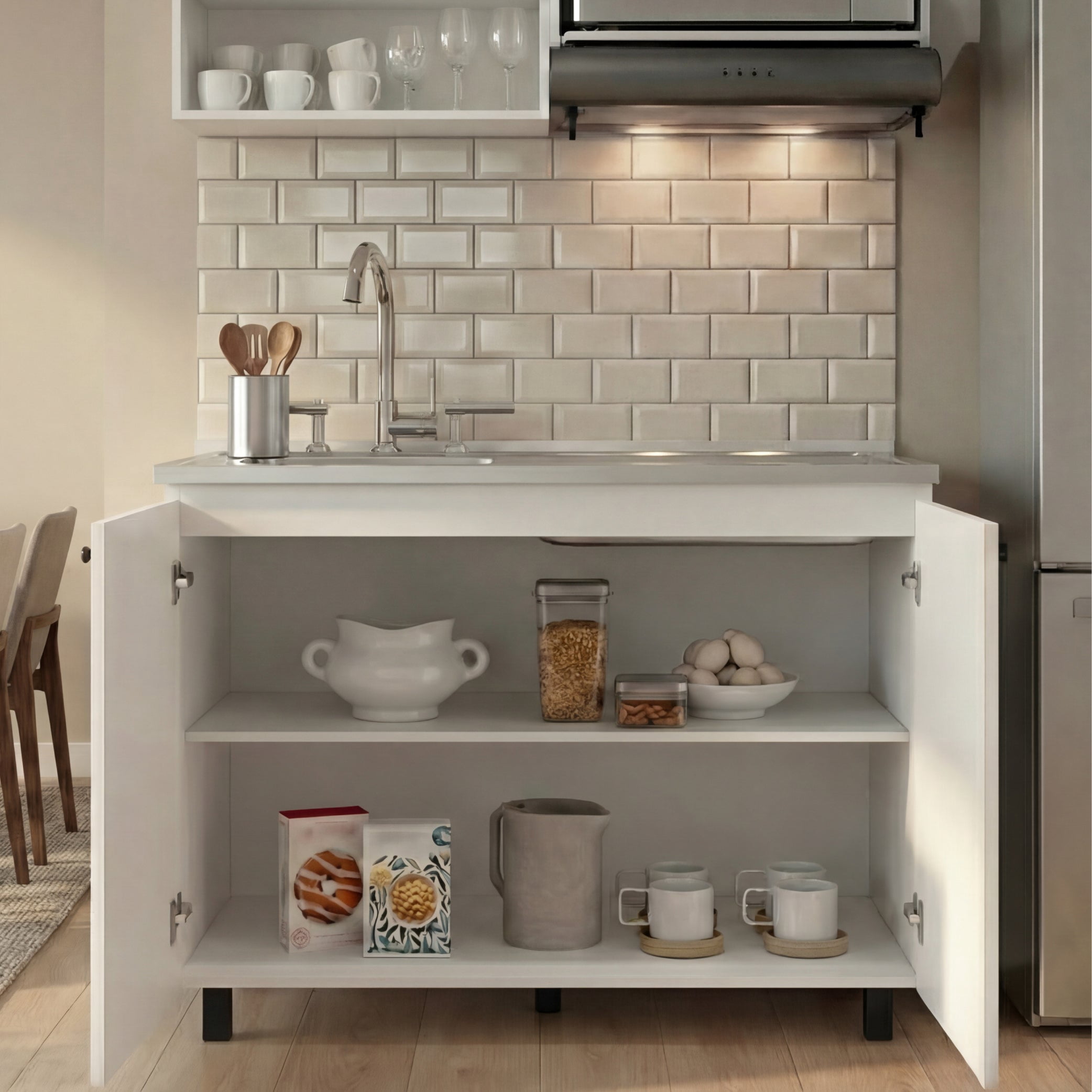 Tuhome Napoles Utility Sink with Cabinet, Stainless Steel Countertop, Interior Storage