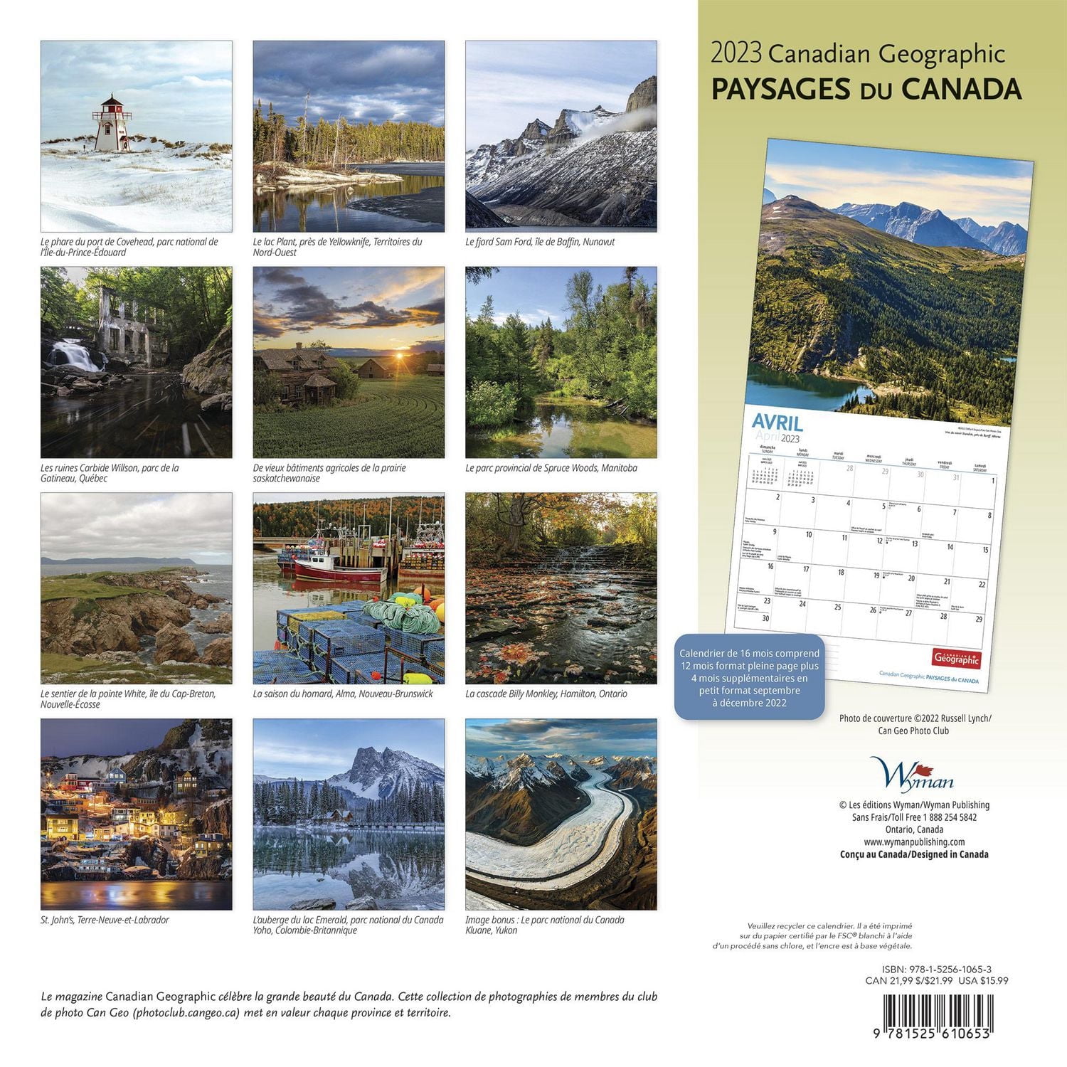 Canadian Geographic Paysages du Canada | 2023 12x24 Inch Square Wall Calendar