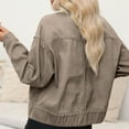 thumbnail image 4 of UYISJ Women's Jean Jacket Frayed Washed Button Up Cropped Denim Jacket Loose Fit Fall Tops Casual Solid Color Coats With Pockets Coffee S, 4 of 9
