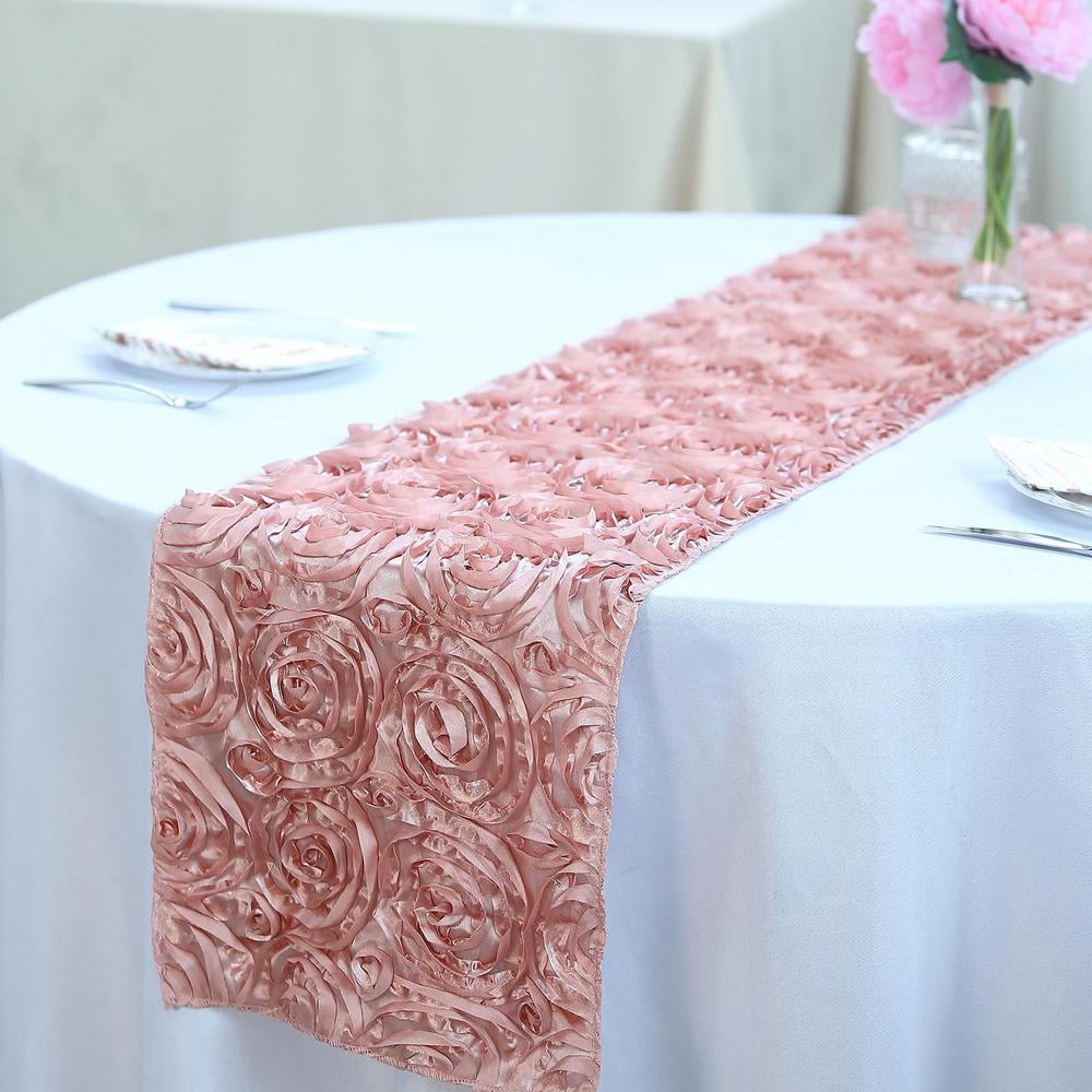 2PC 14"x108" Dusty Rose Grandiose Rosette Satin Table Runner - Walmart ...