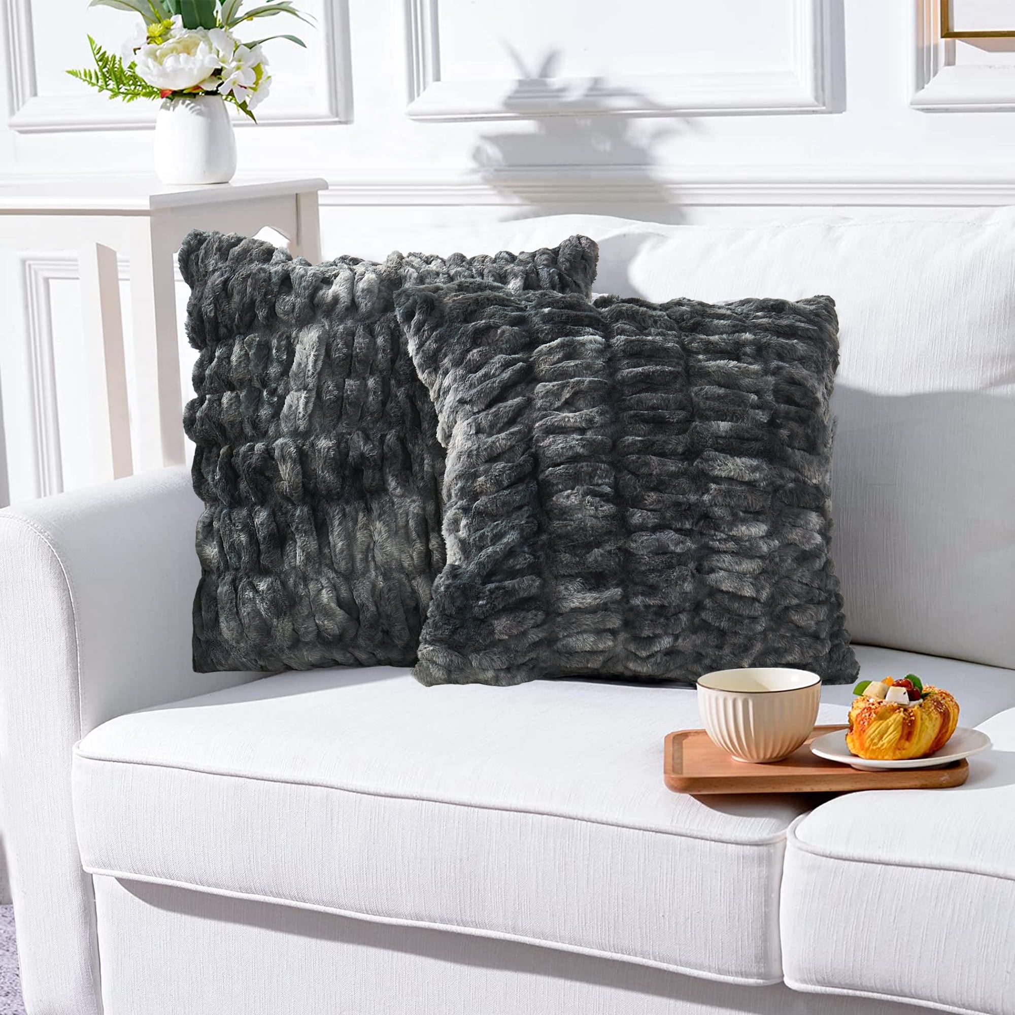 Home Soft Things Faux Fur Shar Pei Throw & Pillow Cover Combo - Meteorite - 50" x 60"/20" x 20"