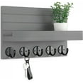 thumbnail image 2 of Decorative Key and Mail Holder with Shelf Wall Mounted Wooden Rack with 5 Hooks Hanging Bags Coats Umbrella for Entryway, 2 of 10