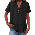 thumbnail image 4 of Helii Women's V Neck Half Button Short Sleeve Shirt Cotton Linen Blend Loose Fit Curved Hem Casual Henley Tops for Summer Daily Work Vacation Beach 7 Solid Colors, 4 of 9