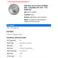 thumbnail image 2 of High Beam and Low Beam Headlight Bulb - Compatible with 1964 - 1976 Dodge Dart 1965 1966 1967 1968 1969 1970 1971 1972 1973 1974 1975, 2 of 2