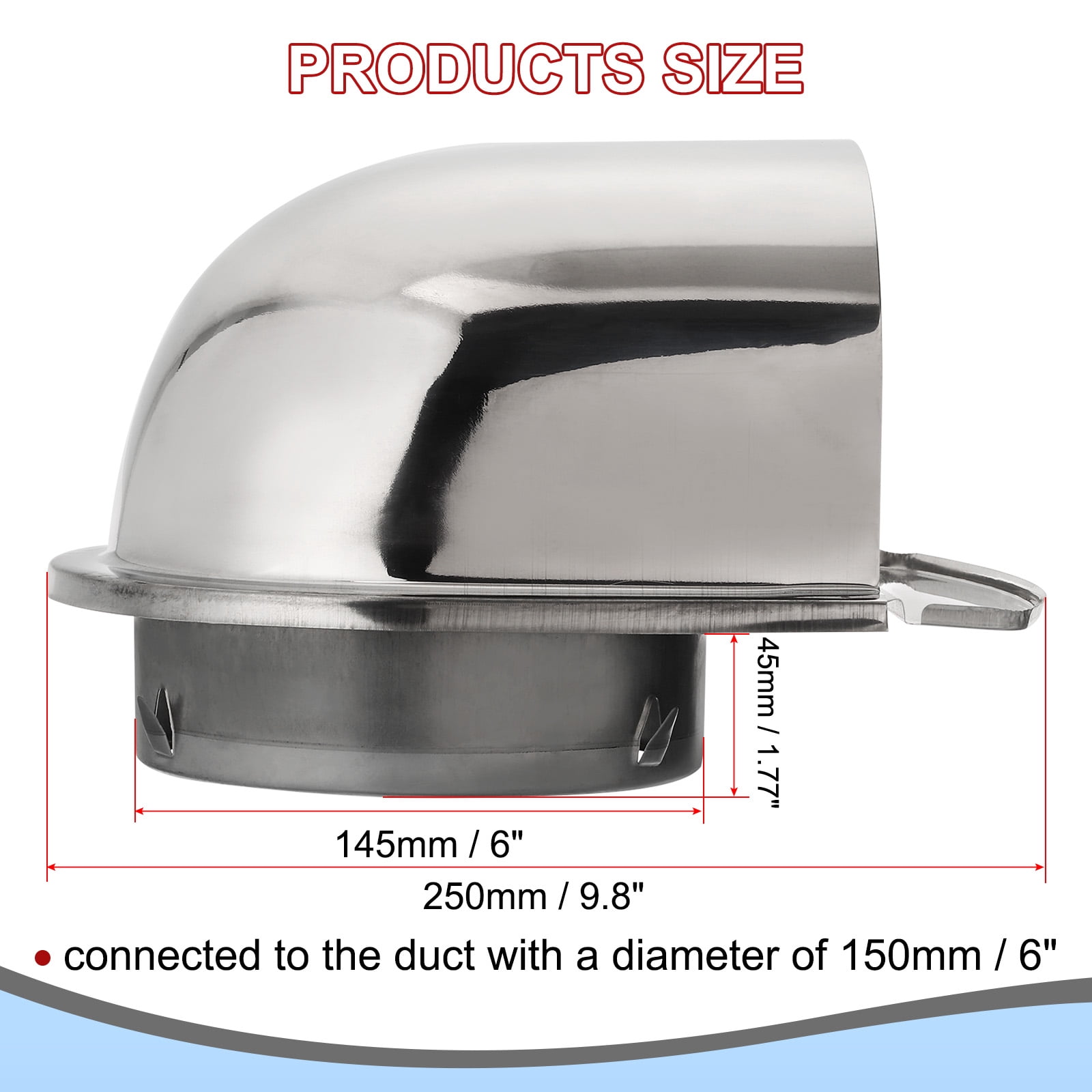 Uxcell 6" Exhaust Air Vent Cover Exterior Wall Vent Outlet Grille Louvered Duct Ventilation Cap with Mesh Silver