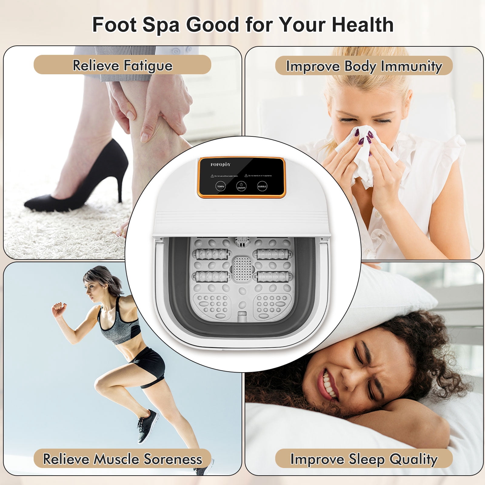 Collapsible Foot Spa Bath with Heat, Temperature Control, Massage Rollers, Bubble & Pedicure Kit, Portable Foot Massage for Relaxation