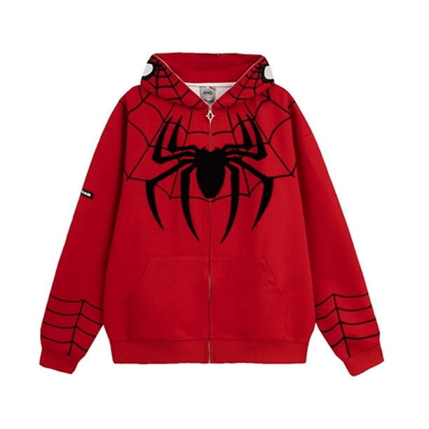 Sudadera con capucha de araña bordada Vintage para hombres y mujeres, camisa con capucha con cremallera completa, ropa de calle Harajuku, sudaderas de gran tamaño, ropa Y2K