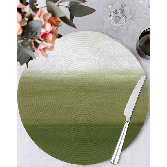 15 Inch Round Placemats Set of 6, Sage Green Ombre Non Slip Heat Insulation PP Table Mats, Modern Abstract Art Texture Washable Place Mats for Kitchen Dining Party Table Decor