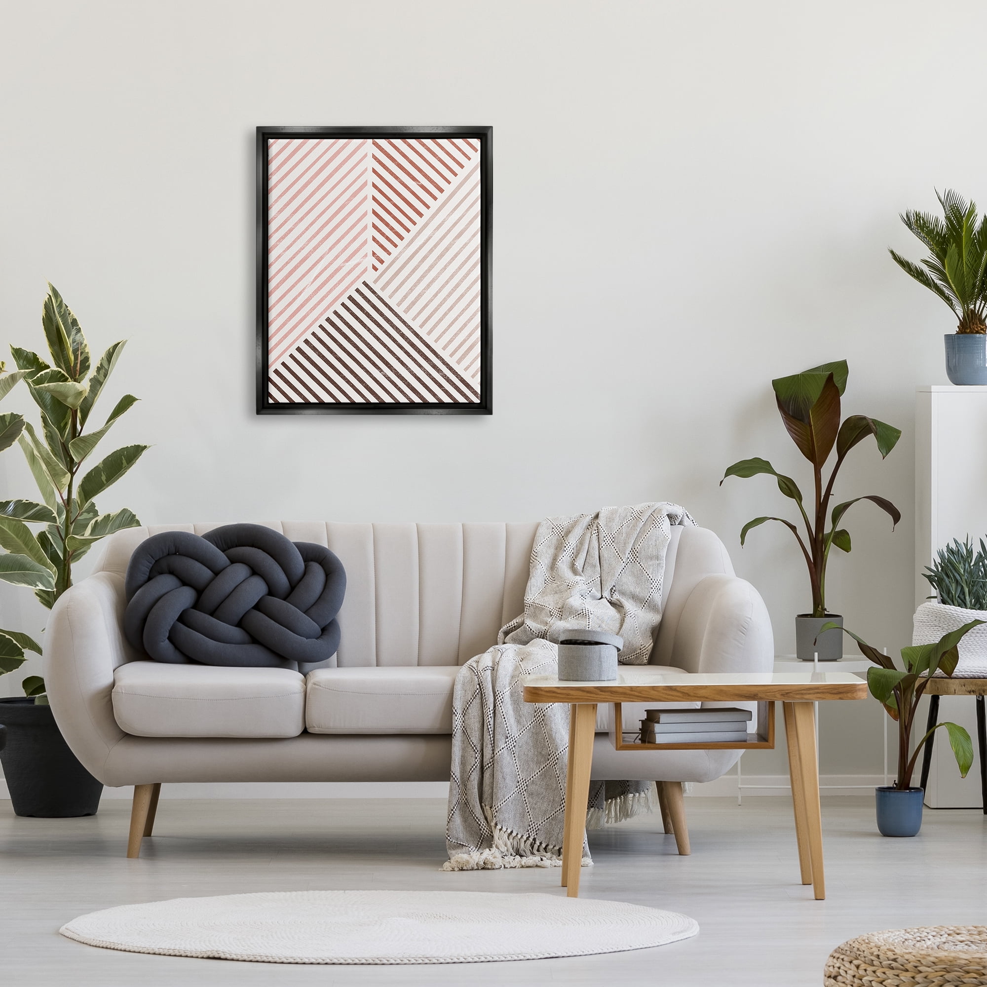 Stupell Neutral Tones Asymmetrical Stripes Abstract Painting Black Floater Framed Art Print Wall Art