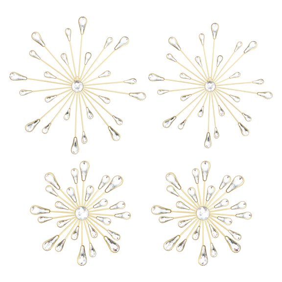 Keyohome 4Pcs Metal Rhinestone Teardrop Wall Decor Assorted Sizes Aesthetic Bling Sunburst Wall Decoration for Living Room Office Bedroom