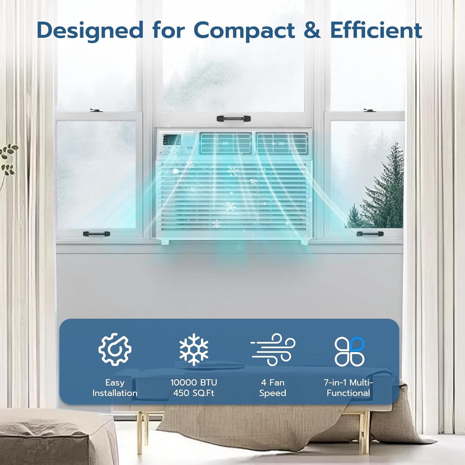 KISSAIR 10,000 BTU 115V U Shaped Window Air Conditioner, for Small Room AC Unit air conditioner Easy Installation, Cools up to 450 Sq. Ft
