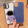 thumbnail image 3 of Compatible for iPhone 11 Bling Plating Astronaut Hidden Stand Case, Cute 6D Stand Glitter Phone Case for Women Girls Soft TPU Shockproof Back Cover - Purple, 3 of 12