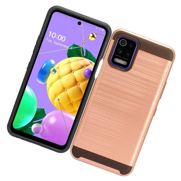 Case for LG K52 Brushed Texture Slim Hybrid Shockproof Dual Layer Hard PC & TPU Silicone Armor Rugged Protective Cover for LG K52 by Xcell - Rose Gold