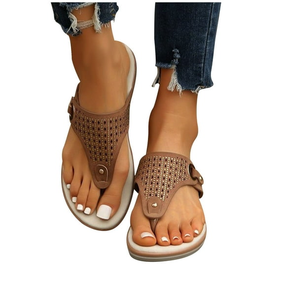 abtuhar Flip Flops for Women,Women's Sandals,Womens Arch Support Flip Flops Ladies Lightweight Soft Yoga Mat Cushion Walking Thong Sandals Brown