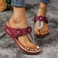 thumbnail image 4 of Clearance Save Women’s Sandals, Xunlbb Women's Fashion Casual Summer New Style Solid Color Fish Mouth Wedge Heel Fashionable Bright Diamond Flower Line Beach Flip Flops Sandals(Wine,Size:38), 4 of 9