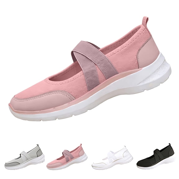 IEMIEMIEM Women's Mary Jane Style Elastic Strap Shoes Lightweight Comfortable Sneakers Non Slip Slip On Casual Shoes Breathable Walking Shoes Pink 6.5 Wide