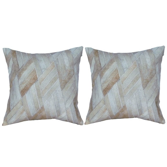 Hilason Set Of 2 Cowhide Leather Hair-On Patchwork Cushion Pillow Cover 16 X 16
