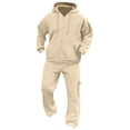 thumbnail image 5 of Blekii Men's Casual Sweatsuit, Solid Color Hoodie And Sweatpants Set, French Terry Jogger Outfit, Cozy Lounge Set for Home, Matching Gym Wear for Men, Relaxed Fit Two-Piece for Everyday, Beige L, 5 of 6
