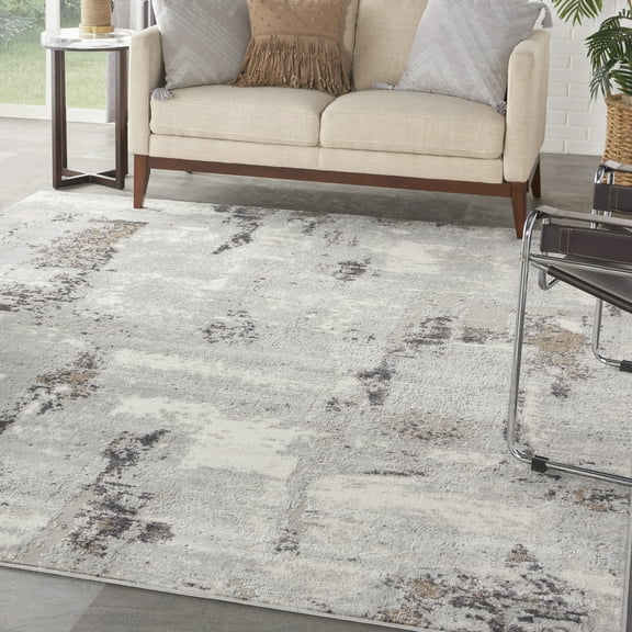 Nourison Elation Contemporary Abstract Grey Ivory 7'10" x 9'10" Area Rug, (8' x 10')