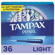 Tampax Pearl Tampons with LeakGuard Braid, Light Absorbency, 36 Ct