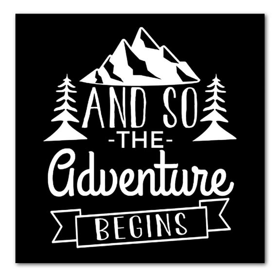 DistinctInk Custom Bumper Sticker - 4" x 4" Decorative Decal - Black Background - And so the Adventure Begins