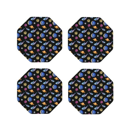 

Vsdgher Whales In Space Leather Coasters for Drinks Durable Drink Coasters 4 Set for Tabletop Protection Luxurious Home Décor and Housewarming Gift-Octagon