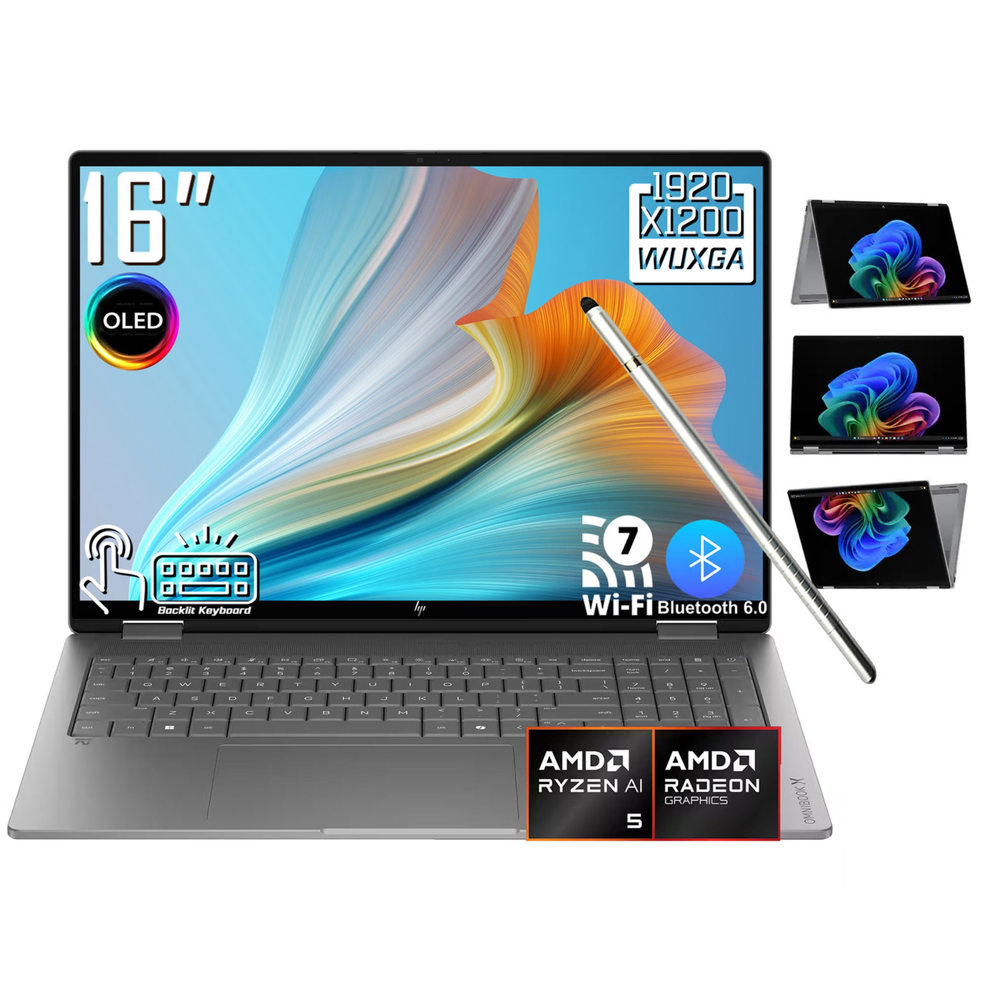 HP OmniBook X Flip 2-in-1 AI Laptop, 16" 2K 1920 x 1200 OLED Touchscreen, AMD Ryzen AI 5 430, 5MP IR Webcam, Backlit KB, Stylus Pen, Win11 Home (16GB DDR5 RAM / 512GB SSD)