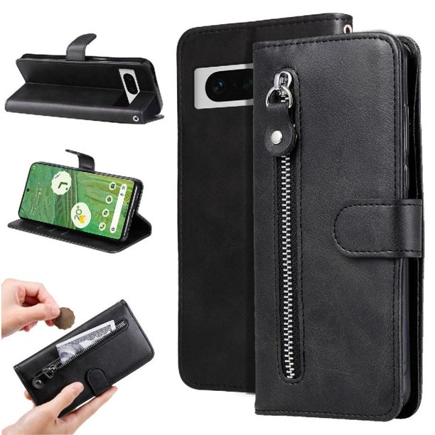 Estuche de Cuero PU con Cierre para Google Pixel 7 , Funda Protectora con Billetera y Correa