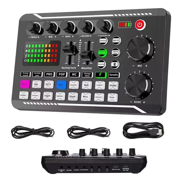 F998 Live Sound Card Integrated Rechargeable Microphone Condenser Microphone Stand Live Set J, Live Sound Card with Dj Mixer Effects & Voice Changer Audio Mixer Sound Mixer Board, Meiiso