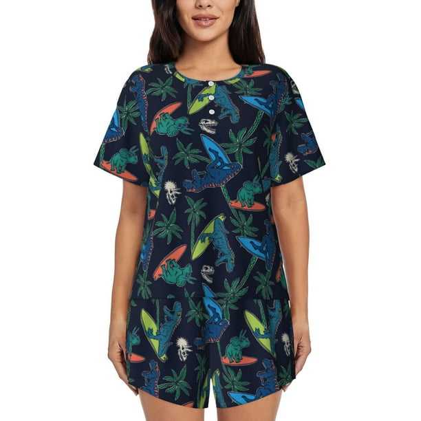Fotbe Dinosaur Conjunto de Pijama Estampado para Mujer, 2 Piezas, Ropa de Dormir con Camiseta de Manga Corta y Shorts Suaves-Small