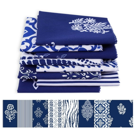Soimoi 8 Pc Fat Quarter Bundle -Asian BlockPrint 18"x 22"DIY Patchwork-100% CottonPre-Cut Quilting Fabric (White & Blue)