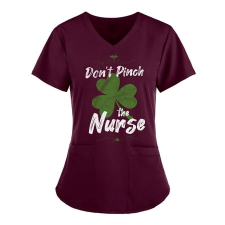 

Scrubs_for Women Women s Cute Heart Printed Scrub_Tops V-Neck T Shirts Workwear Nurse Uniform Tees