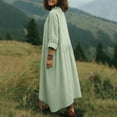 thumbnail image 4 of Womens Summer Linen Dress - Oversized Boho Long Sleeve V-Neck Tiered Ruffle Irregular Hem Maxi Long Sundress, 4 of 7