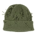 thumbnail image 4 of UTSJKR Unisex Winter Beanie Hat, Distressed Knit Skull Cap, Plain Cuff, Slouchy Ripped Style Knit Cuffed Beanies Army Green, 4 of 4
