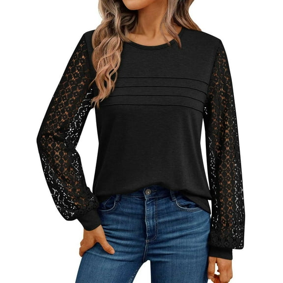 ManxiVoo Sophisticated Long Sleeve Blouse with Delicate Lace Detail Versatile Casual to Business Tops for Women 2025 Essential Wear L Size Black