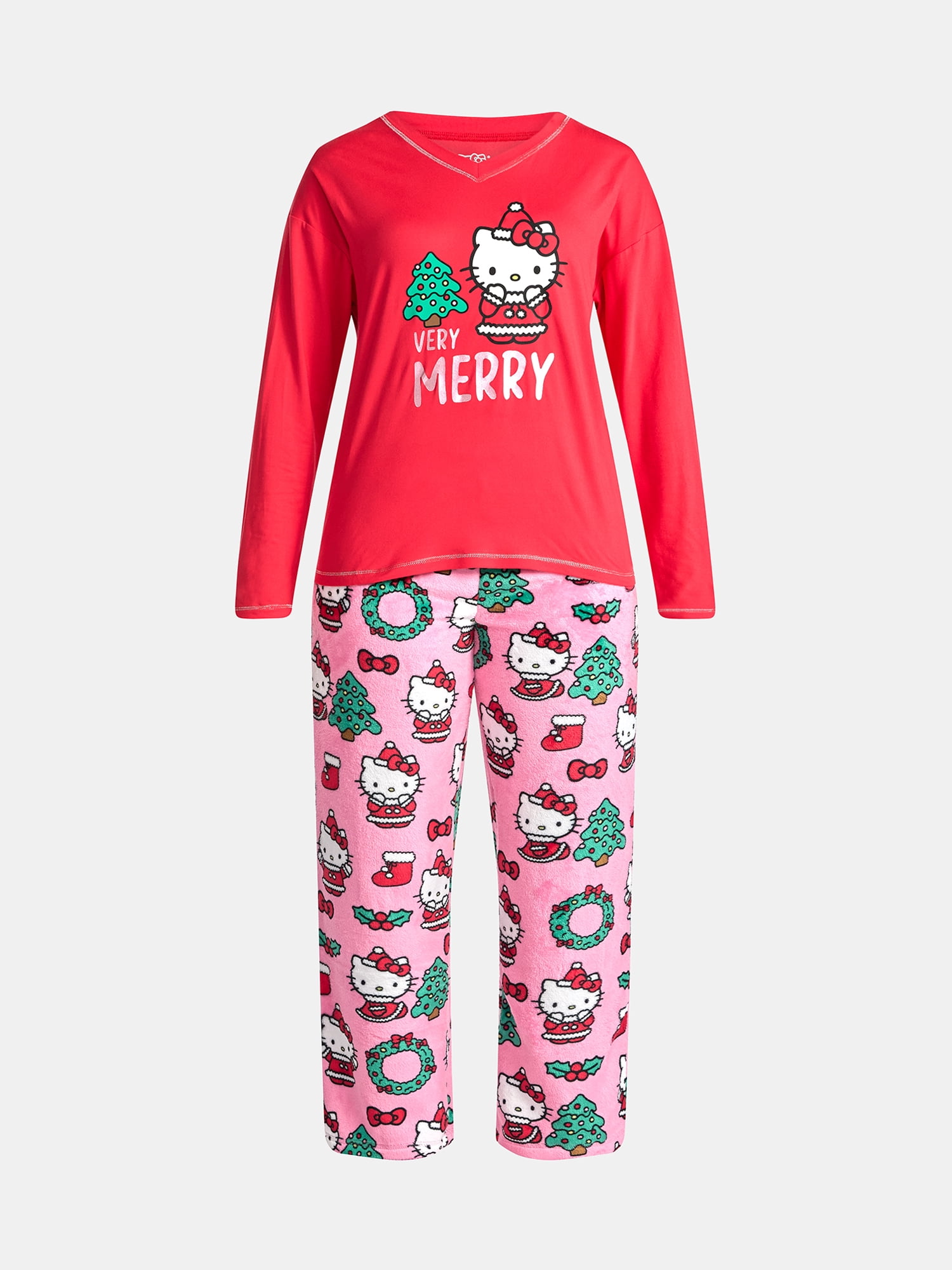 Hello Kitty Women's and Women’s Plus Christmas Top, Pants and Socks Sleep Gift Set, 3-Piece, Sizes XS-3X