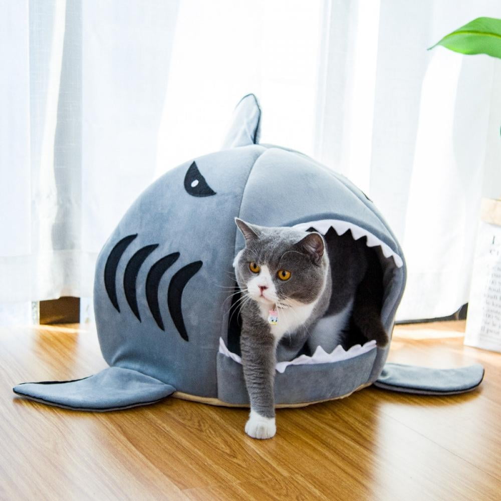 Washable Shark Pet House Cave Bed for Small Medium Dog Cat with Removable Cushion and Waterproof Bottom