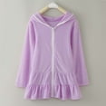 thumbnail image 3 of Girls Swim Cover up Zipper Hooded Bathrobe Beach Dress Long Sleeve Terry Swimsuit Kids Swimsuits for Girls 1-2 Years, 3 of 5