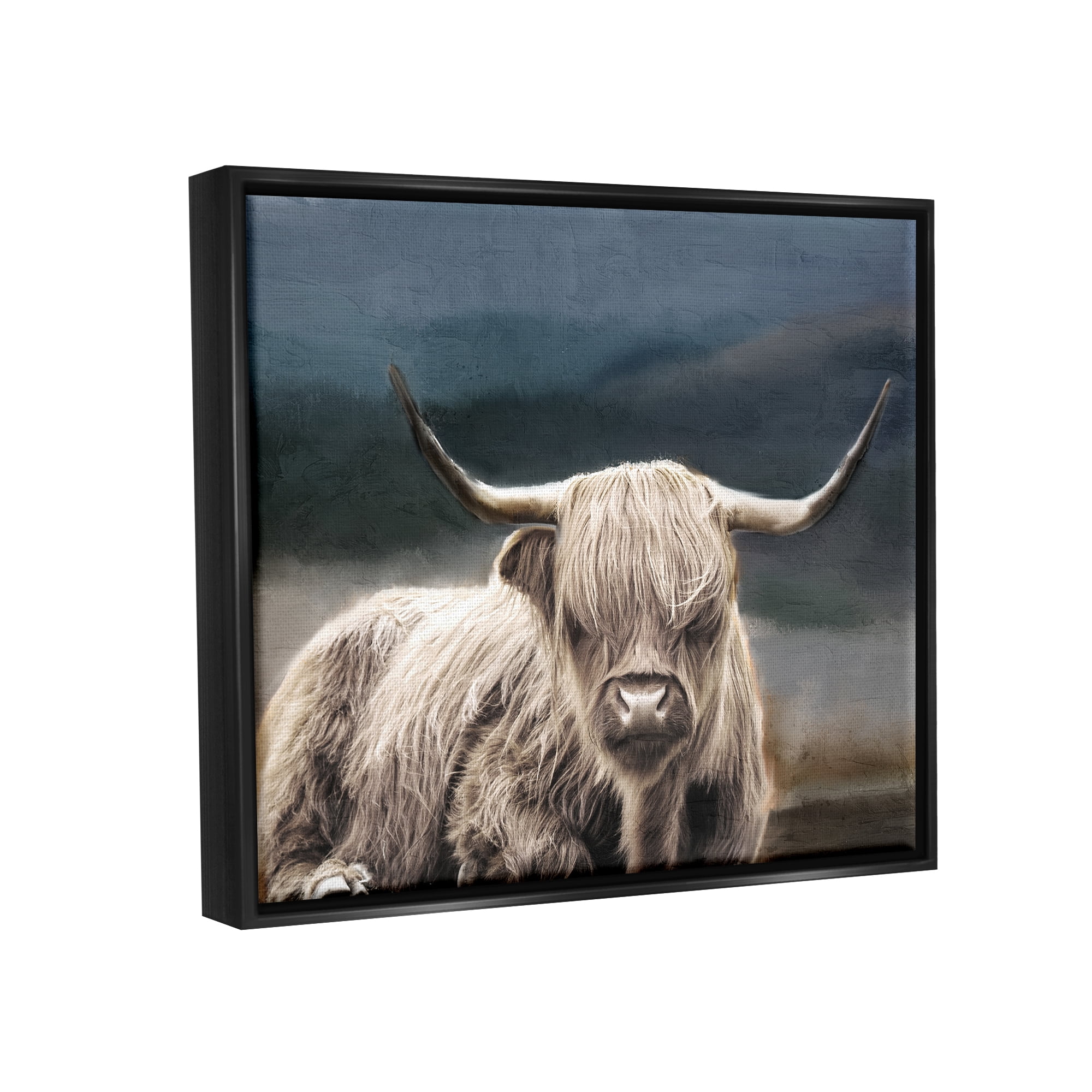 Stupell Industries Highland Cow Portrait Animals & Insects Painting Black Floater Framed Canvas Art Print Wall Art, 31 x 25