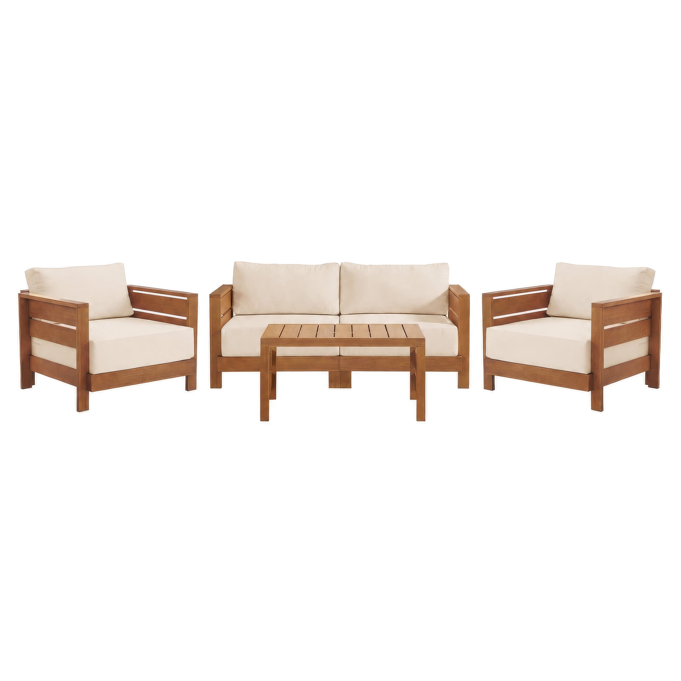 Alaterre Furniture Barton 4Pc Patio Furniture Set with Loveseat, Table and Chairs, Natural
