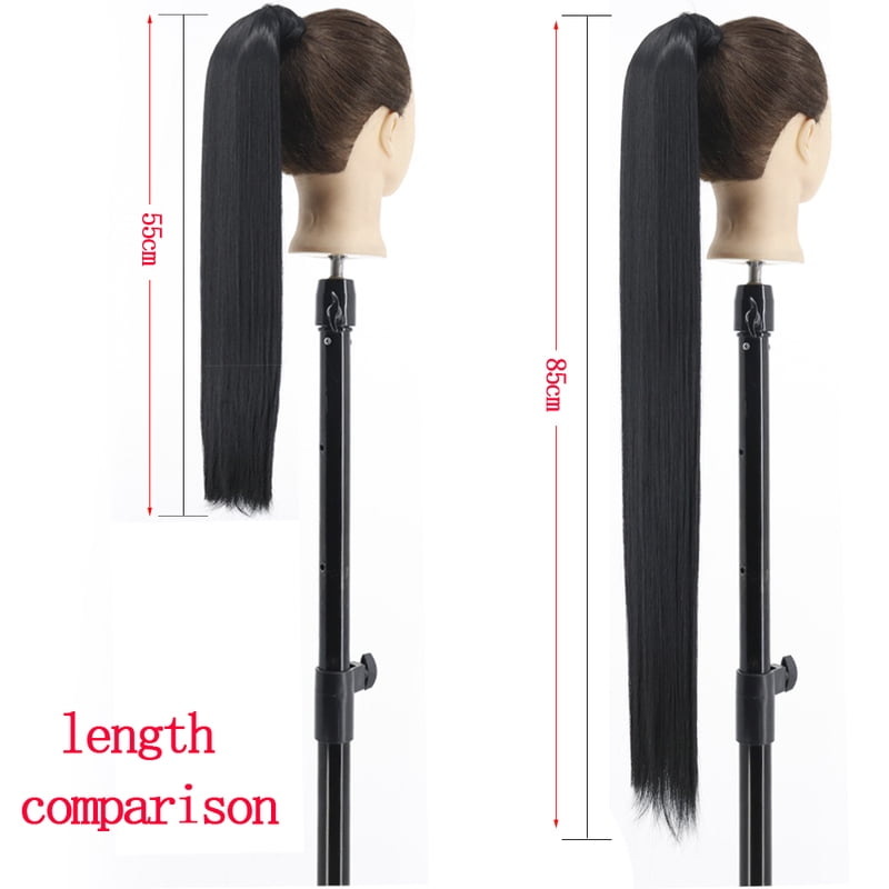 LISI GIRL Synthetic Hair 22''34'' Long Straight Ponytail Wrap Around Ponytail Clip in Hair Extensions Black Hairpiece Headwear