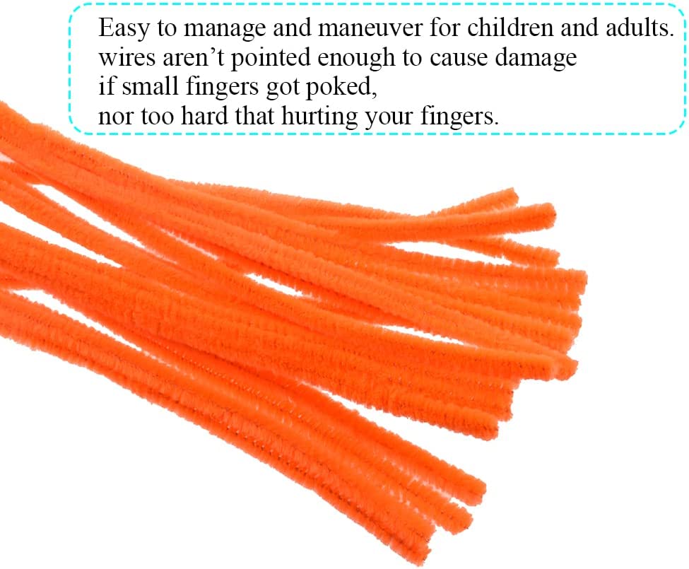 12inch Length Pipe Cleaners Fluffy Thick Fuzz Hold Shapes Vintagey Chenille  Stems Soft Edges Fluorescent Orange 100 Pieces for Halloween Crafts Nose  Clip Googly Eyes Cleaning Crumbs Dust 