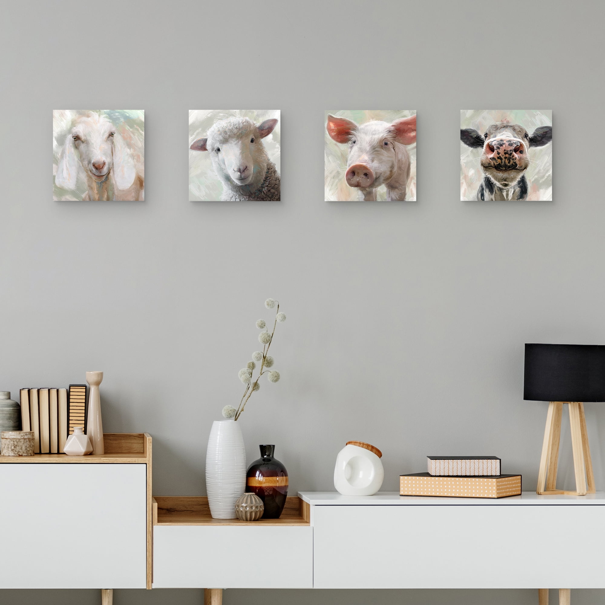 Farm Critters I, II, III, IV by Studio Arts Set of 4 Canvas Prints, 1.5" x 12"