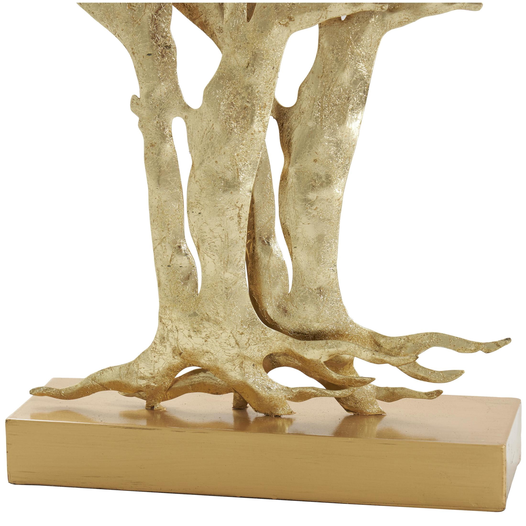 23" x 24" Gold Metal Metallic Tree Sculpture with White Leaves, by DecMode